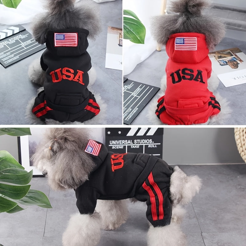 Winter Dog Hoodie with Pockets and Embroidery for Small to Medium Dogs