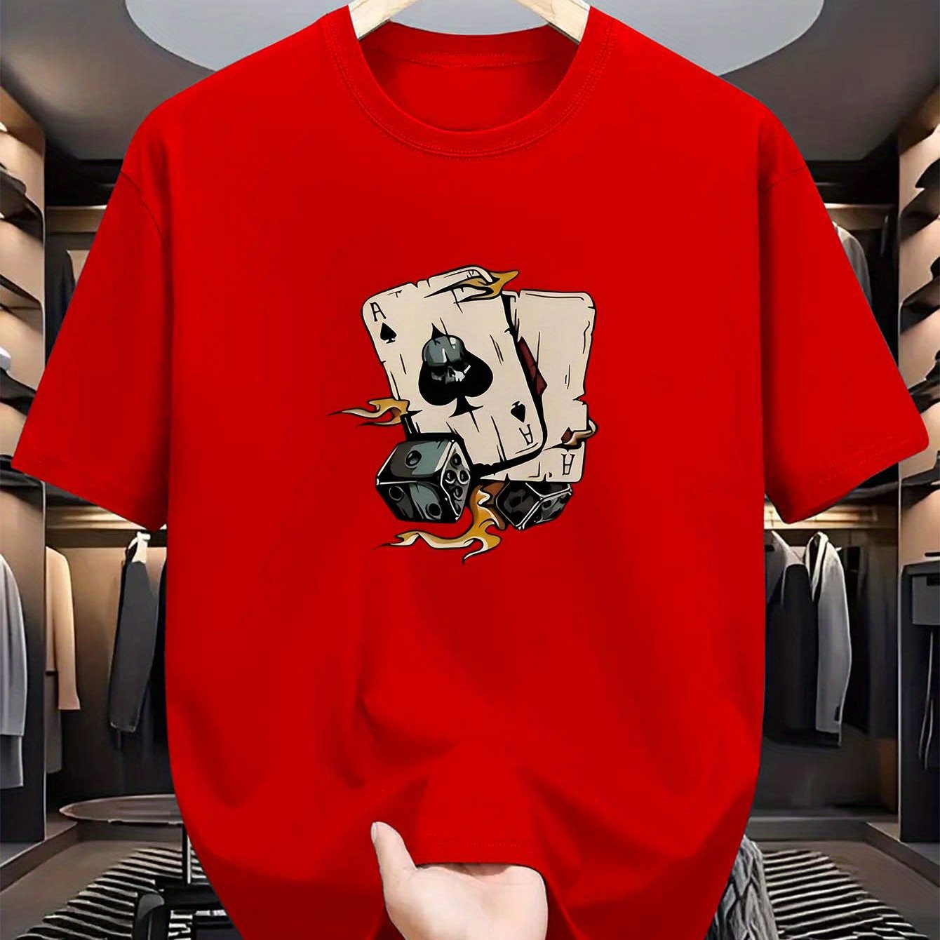 Erkaklar uchun Spades printli futbolka, 100% polyester, yumshoq bo'yin, cho'ziluvchan, yozgi moda, qisqa yeng, oddiy kesim, 180gsm mato.