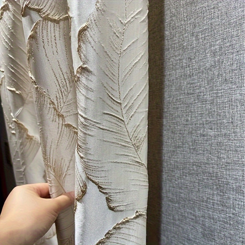 Embossed Bronzing Leaf Curtains with Semi Blackout Jacquard 3D Plant Pattern
