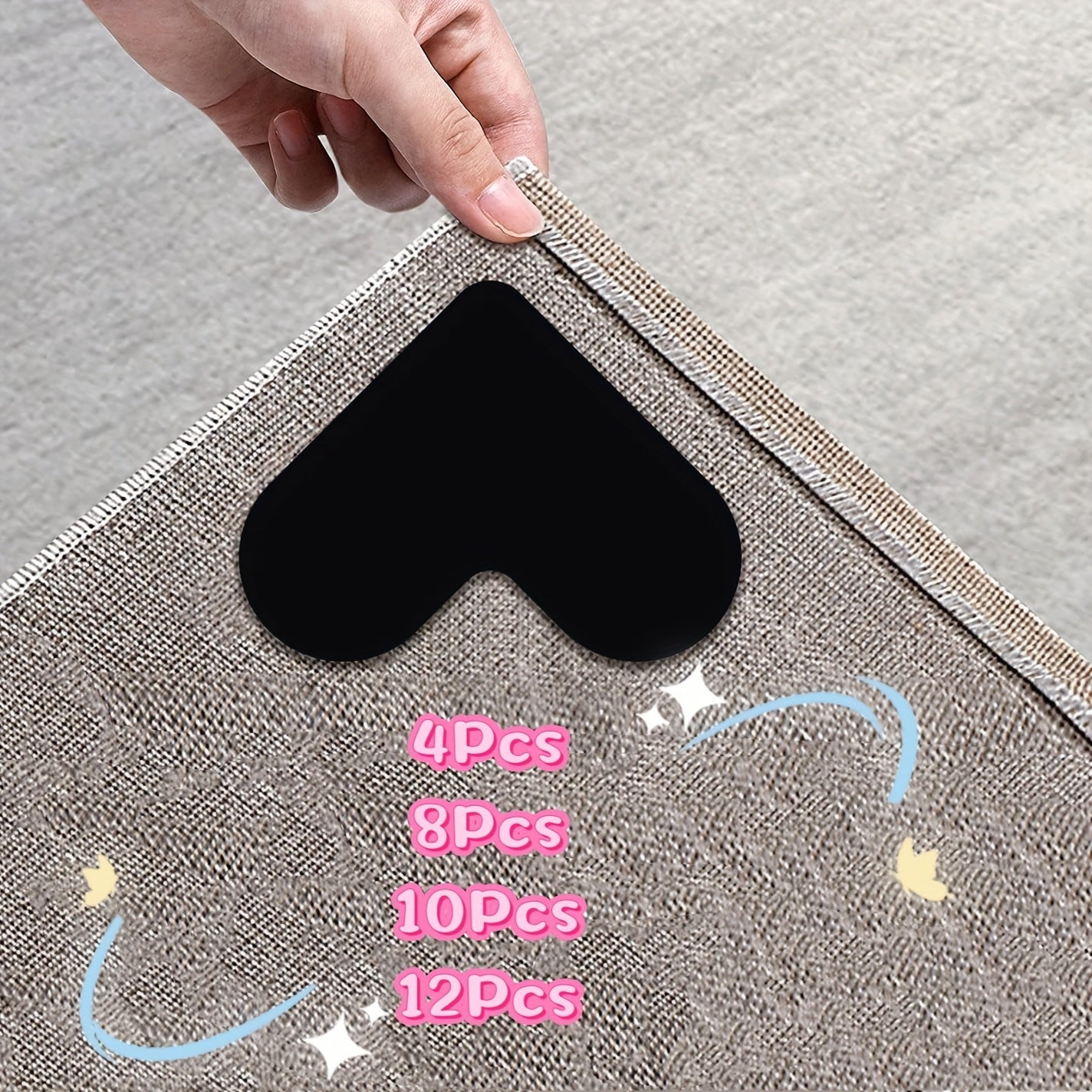 Anti-Slip Carpet Sticker Mat Washable Traceless PU Black Non-Slip Rug Grip
