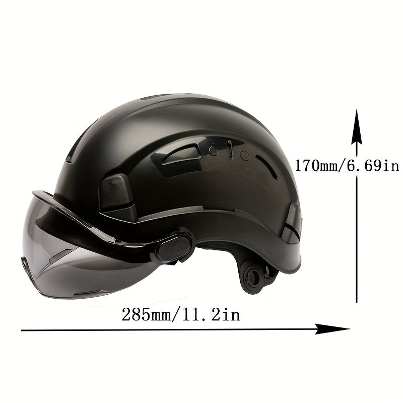 Safety Helmet with Built-in Goggles ABS Hard Hat for Construction Cycling Climbing Adjustable Ventilated