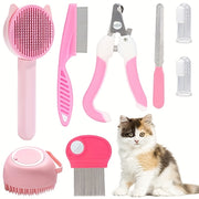 8-Piece Cat Grooming Kit with Self-Cleaning Brush Nail Clippers Comb Shedding Brush and Toothbrush