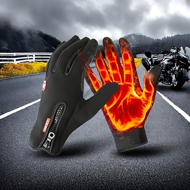 Winter Cycling Gloves Windproof Warm Non-Slip Zipper Closure