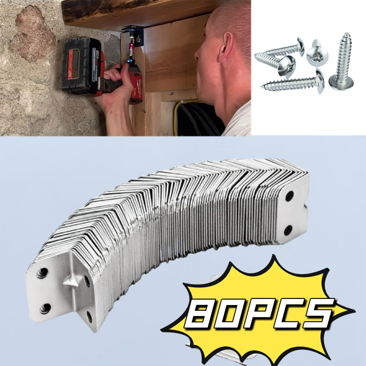 80-Pack Stainless Steel L-Shaped Corner Brackets for Shelves Cabinets Hardware