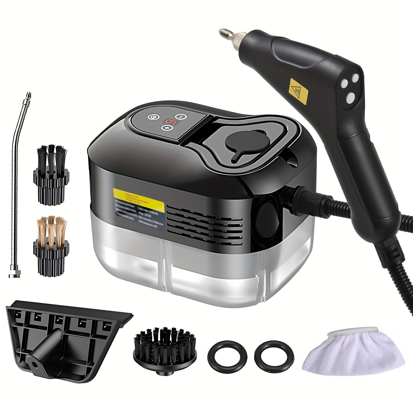 Qo'lga olinadigan bug' tozalagich, 6 ta aksessuar bilan, sensorli ekran, 6 darajali sozlanishi, portativ tutqichli chuqur tozalash bug'lagichi, 1200ml suv tanki - turli yuzalar uchun ideal.