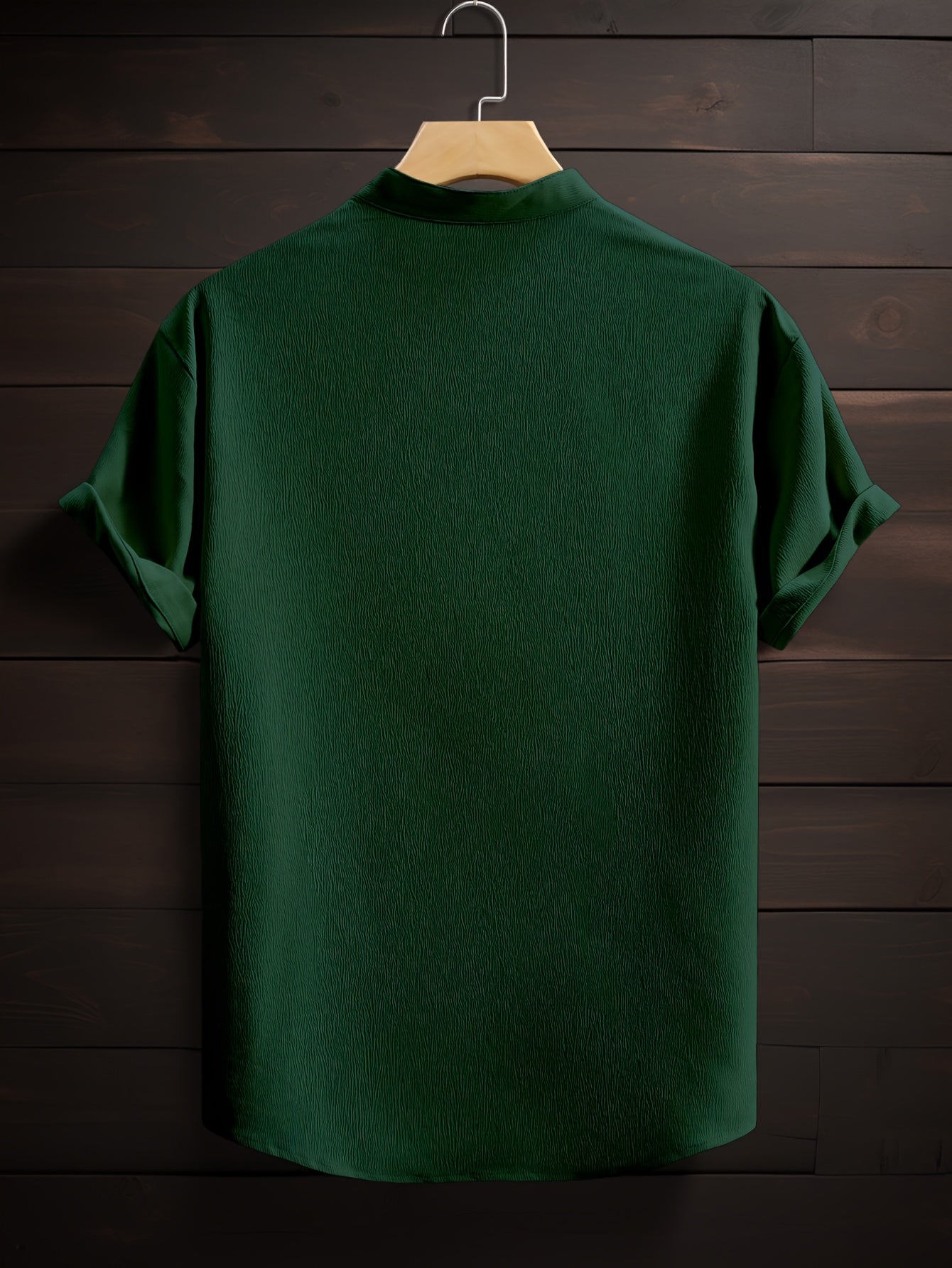 Men's Green Short-Sleeve Woven Cotton Casual Shirt for Summer