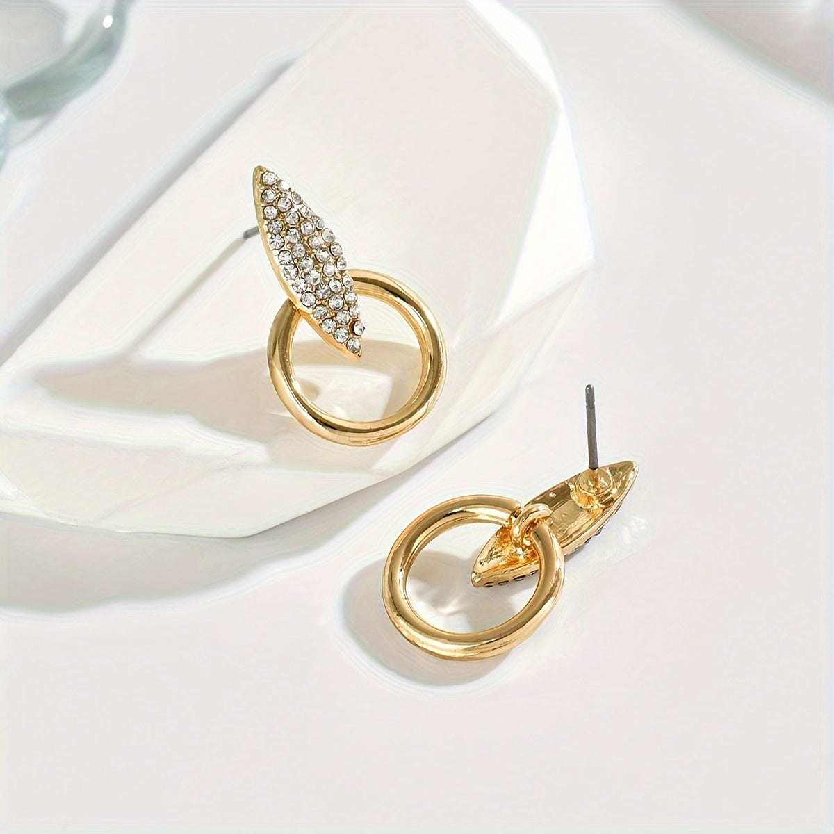 Women's Silver Hollow Circle Leaf Dangle Earrings Rhinestone Jewelry