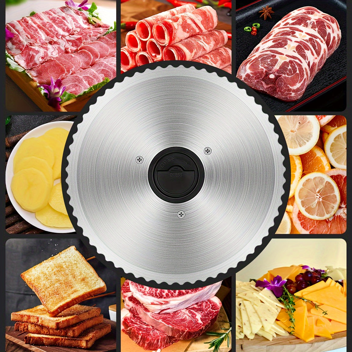 Stainless Steel Blade bilan Elektr Slicer - O'lchamni sozlash mumkin, oson tozalash - go'sht, non, meva va sabzavotlar uchun ideal - 220-240V