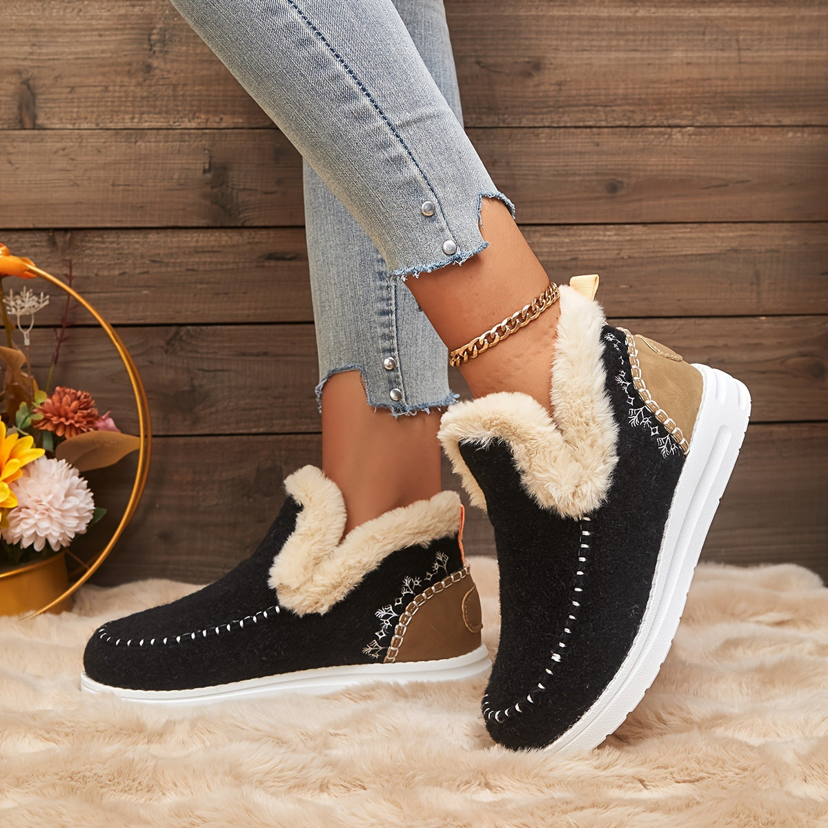 Women's Leather Round Toe Flat Ankle Boots Low Top