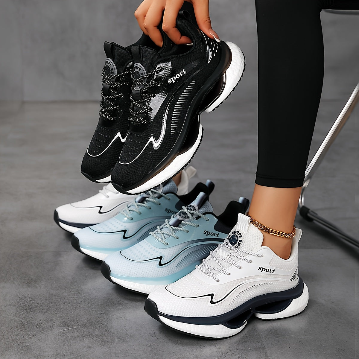 Women's Mesh Athletic Sneakers Lightweight Running Shoes Black White Blue