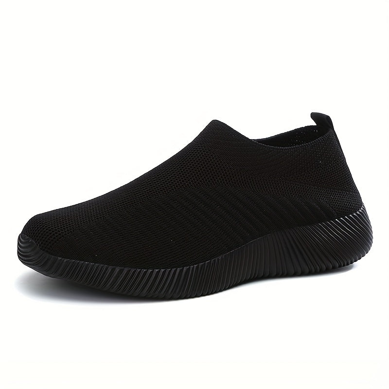 Ayollar uchun nafas oladigan slip-on sport poyabzali, qora tarmoq mato, kundalik qulaylik uchun yurish poyabzali