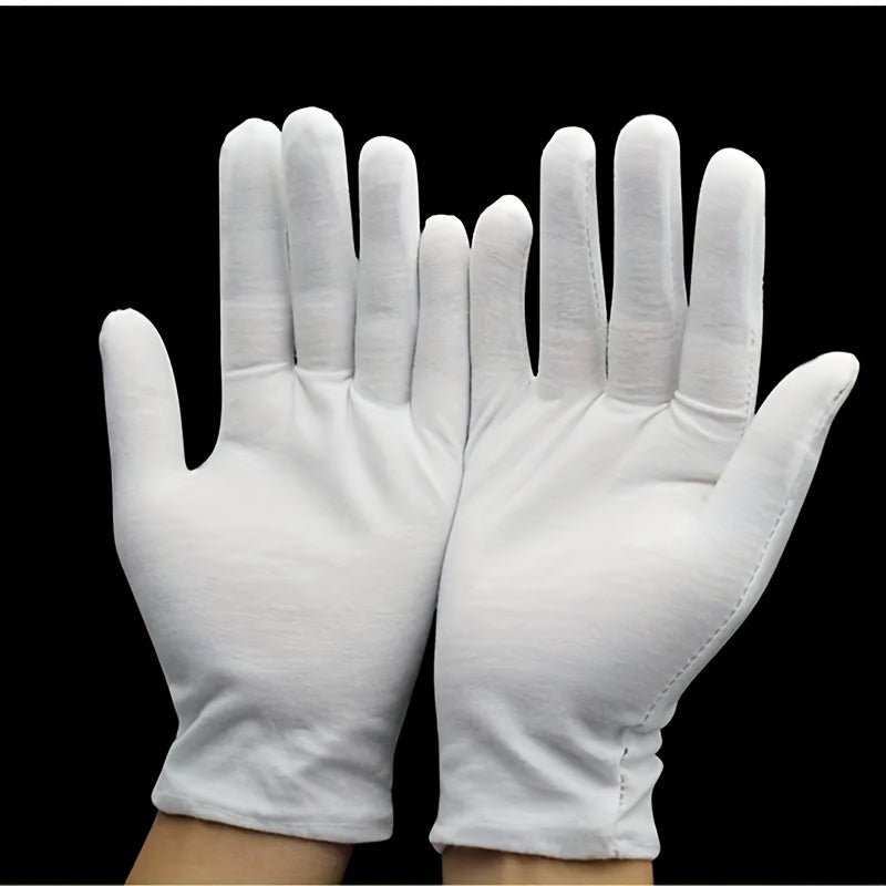 White Cotton Gloves 5 Pairs Breathable Stretchable for Cleaning Gardening Jewelry Spa