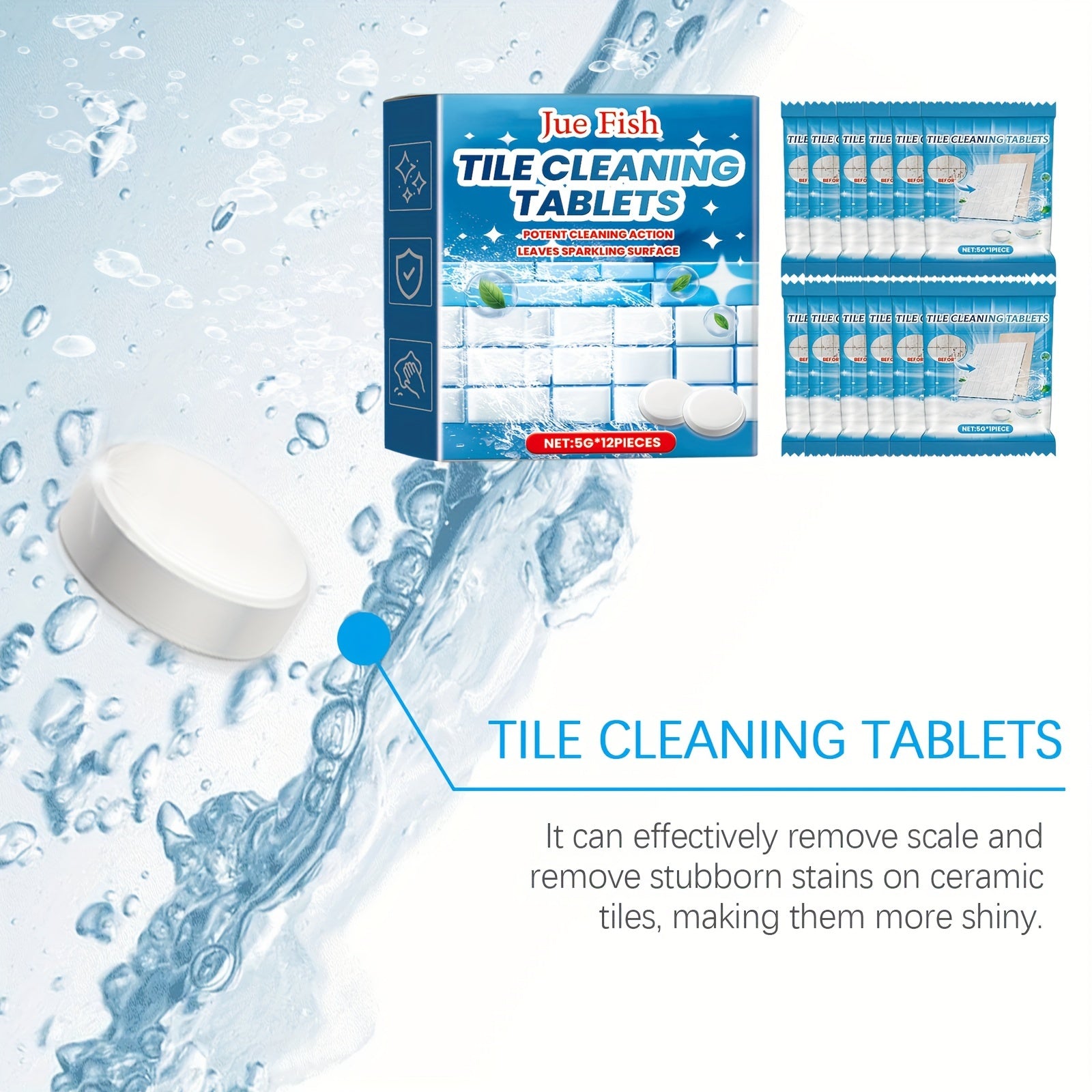 Effervescent Tile Cleaning Tablets for Home Kitchen Bathroom Walls