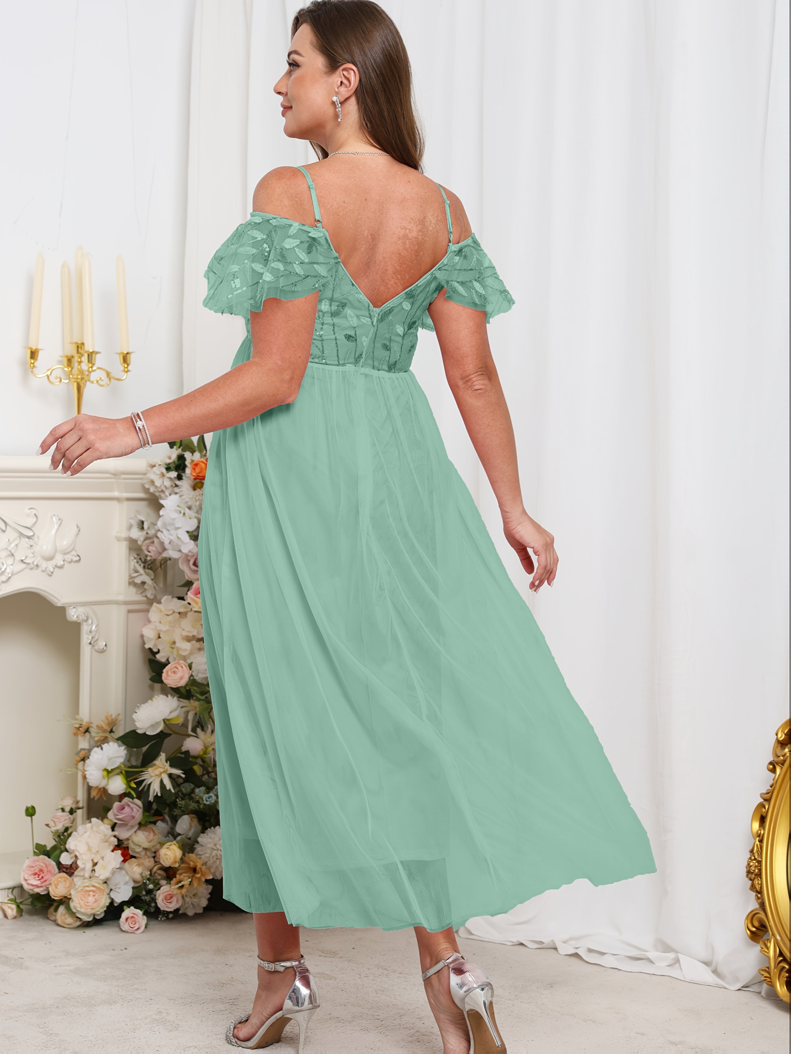 Plus Size Off-Shoulder Lace Dress for Women Light Pink Flowy A-Line