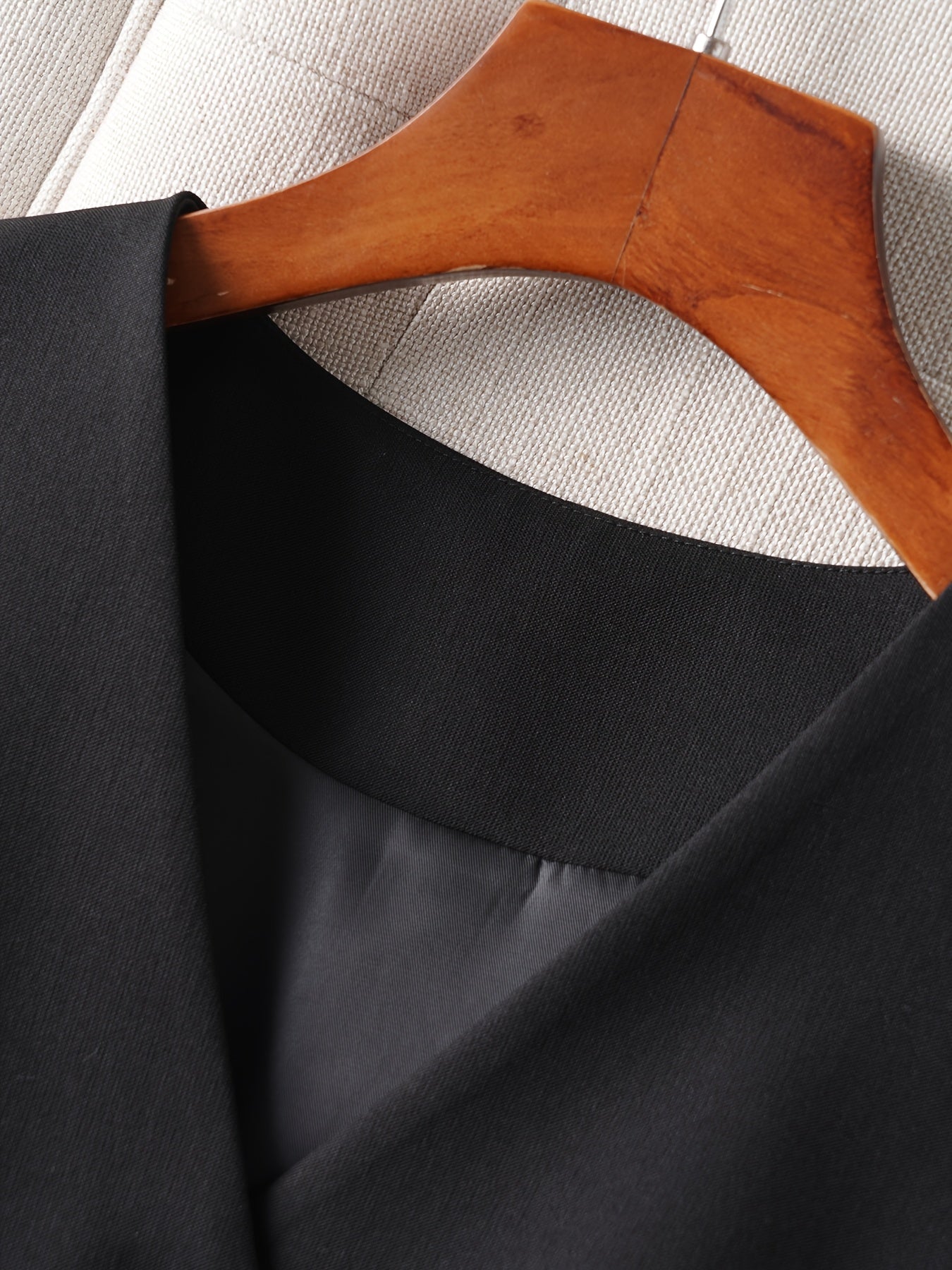 Women's Black Sleeveless V-Neck Woven Polyester Vest for Office and Casual Wear