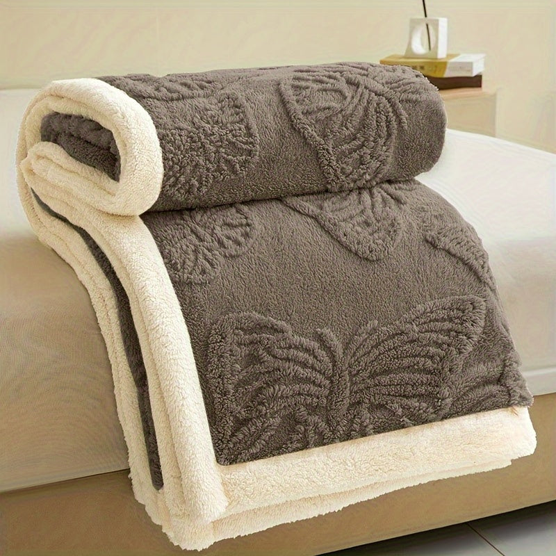 Gray Polyester Throw Blanket Double-Layered Warm Cozy for Year-Round Use