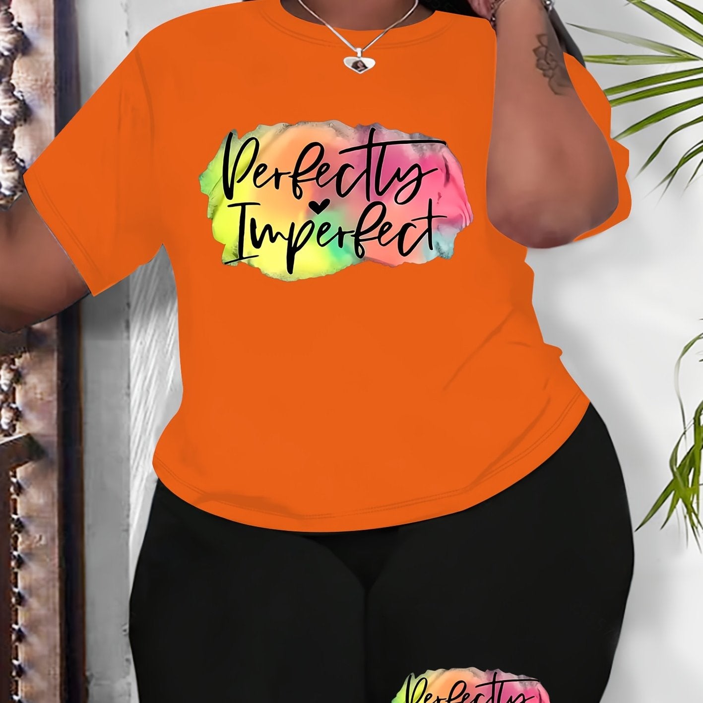 Plus Size Women's Tracksuit Set Short Sleeve Top High-Waisted Shorts Comfortable Spring Summer Fall