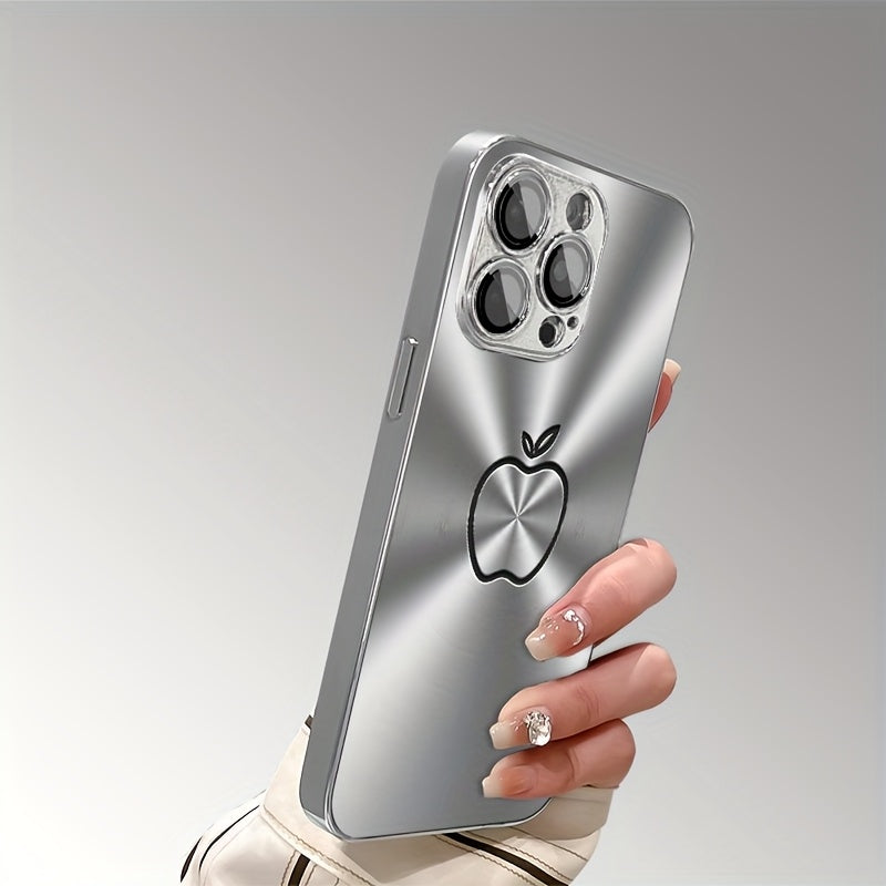 Silver Metal Texture Line Pattern Glass Phone Case with Lens Protection for iPhone