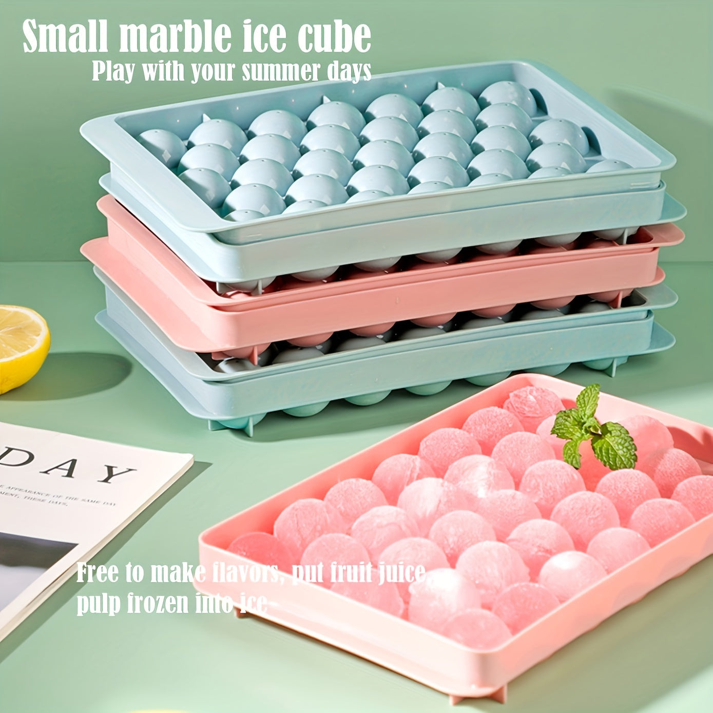 Round Ice Mold PP Material 32 Blue Pink Ice Cubes for Summer Drinks