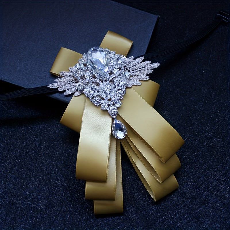 Men's Nightclub Suit with Artificial Diamond Bow Tie Black Slim Fit Formal Tuxedo