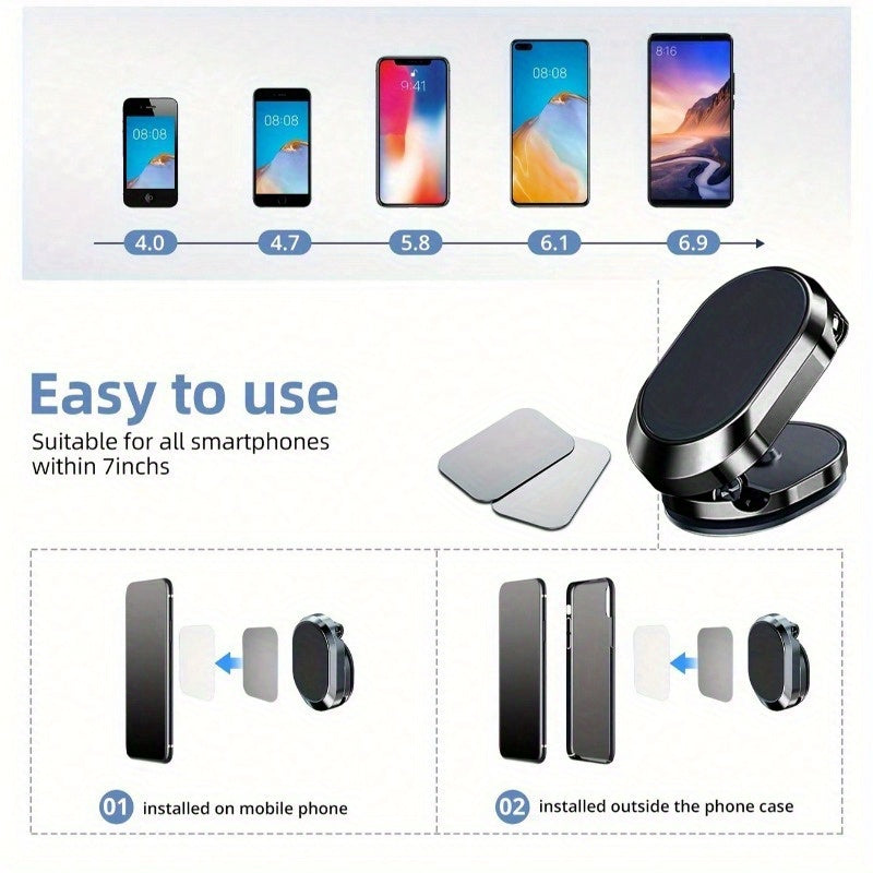 Universal Magnetic Car Phone Holder 360° Rotation Zinc Alloy Dashboard