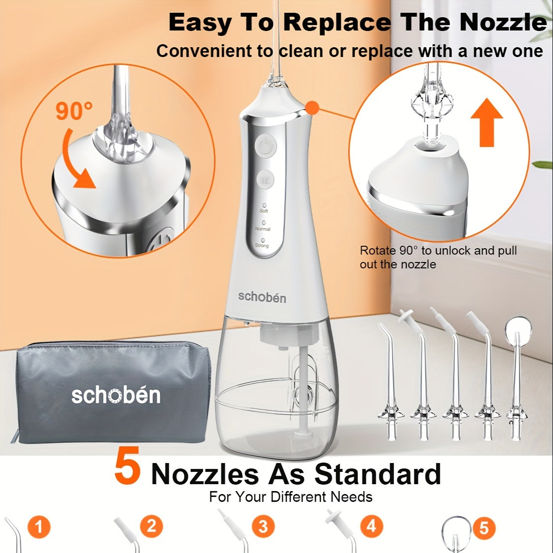 Kabelsiz stomatologik suv tozalash qurilmasi, portativ, qayta zaryadlanadigan og'iz irrigatori