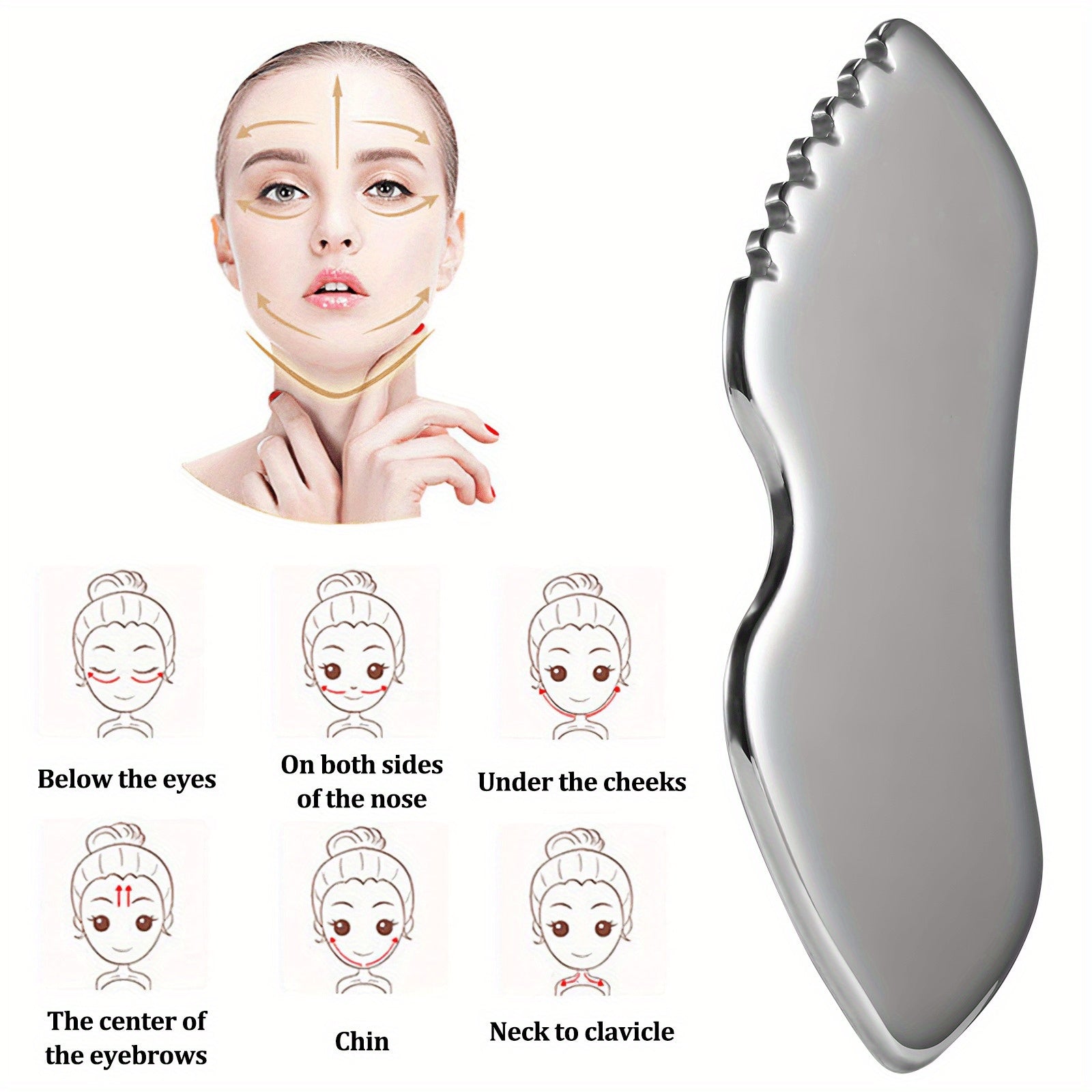 Stainless Steel Gua Sha Board with Teeth Fascia Knife Facial Massage Tool