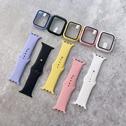 Silicone Watch Strap and Tempered Glass Case Set for Men Women Compatible with Apple Watch Series 38mm 40mm 41mm 42mm 44mm 45mm 49mm