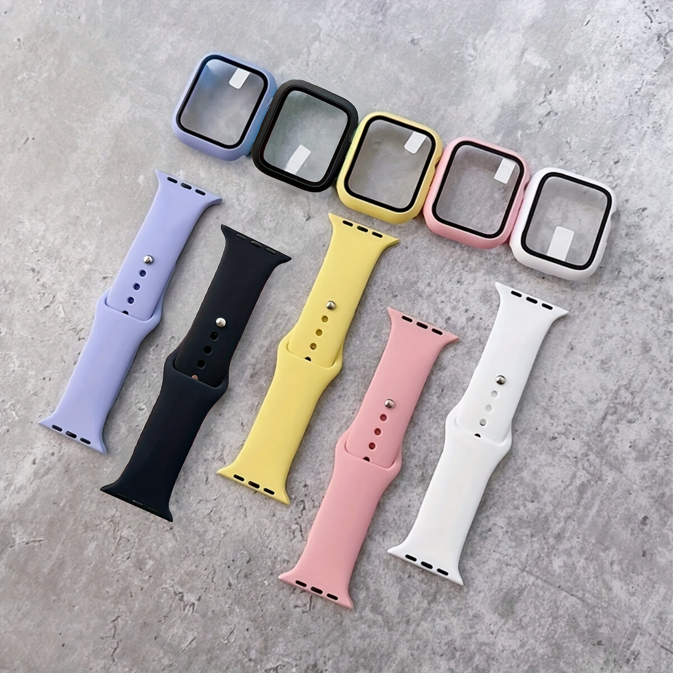 Silicone Watch Strap and Tempered Glass Case Set for Men Women Compatible with Apple Watch Series 38mm 40mm 41mm 42mm 44mm 45mm 49mm