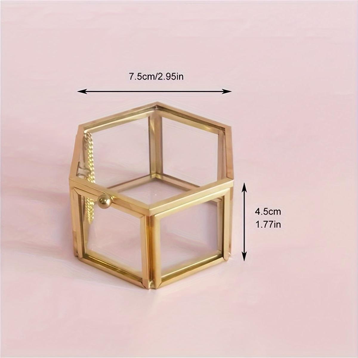 Ретро-шкатулка для украшений из стекла с золотой отделкой для хранения колец, серег, часов