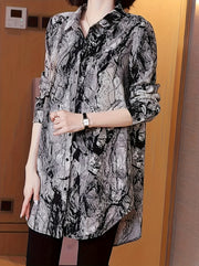 ayollar uchun katta o'lchamdagi tie-dye kofta uzun qollari bilan oq polyester bluz