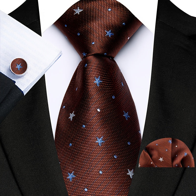 Men's Plaid Paisley Flower Tie Set with Cufflinks and Handkerchief Pack of 3