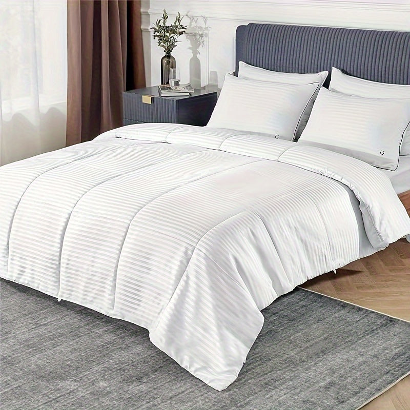30mm Silk Quilt with Egyptian Cotton Shell Duvet Cover All-Season Stripes Satin