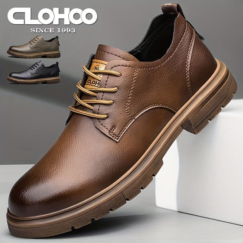 Men's Split Leather Casual Shoes Lace-Up Breathable Anti-Skid Soft Sole Business Office