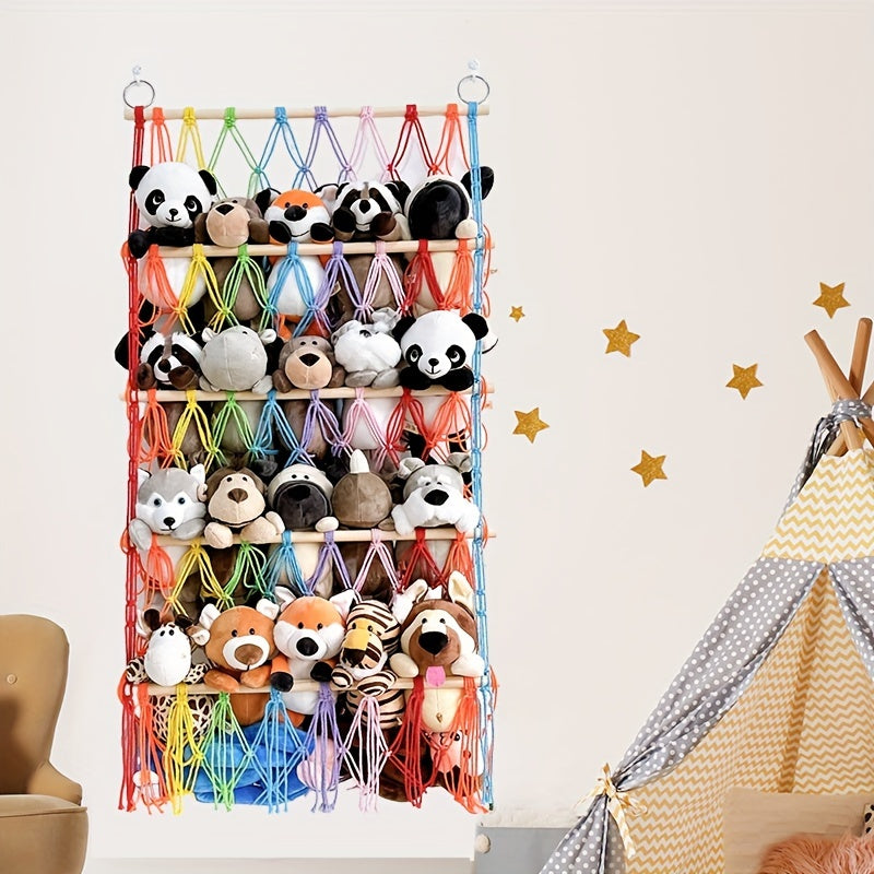 Bohemian Plush Toy Storage Rack with Handwoven Baskets for Bedroom Bathroom and Crafts