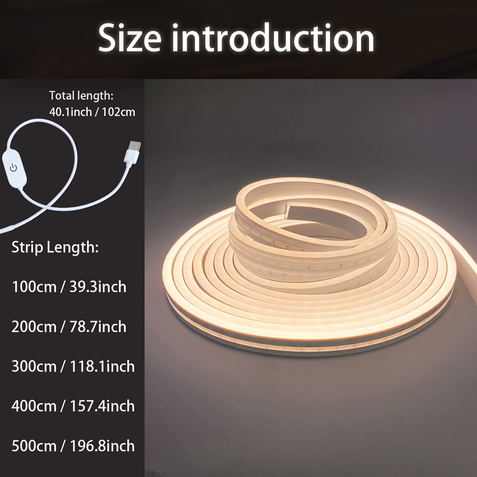 USB Neon Light Strip Dimmable Warm White Touch Control for Home Decor and Ambiance