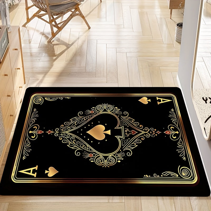Ace of Spades Poker Card Doormat, Yumshoq qalin 8mm polyester, sirpanmaydigan oshxona gilamchasi