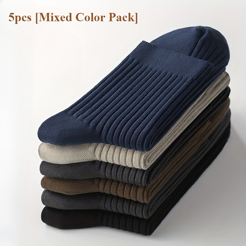 Men's 5-Color Spring Summer Business Style Breathable Polyester Socks Set