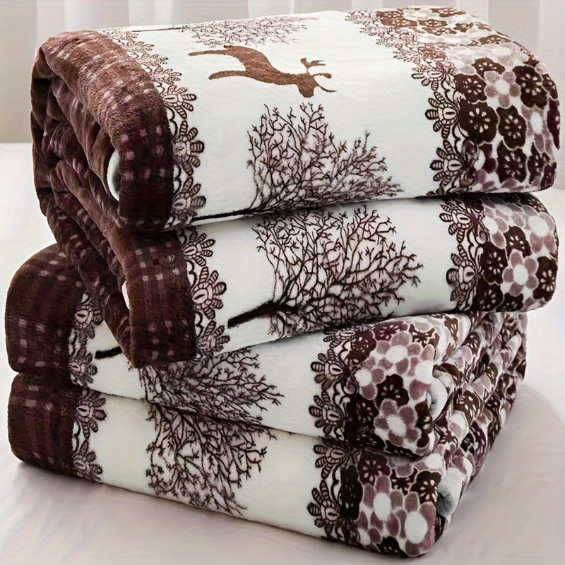 Floral Print Flannel Fleece Throw Blanket All-Season Soft Cozy Gift
