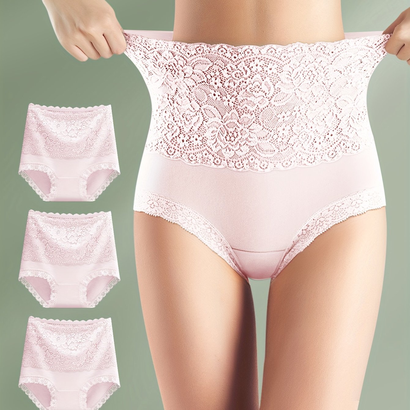 Set of 3 High-Waisted Tummy Control Lace Panties for Women