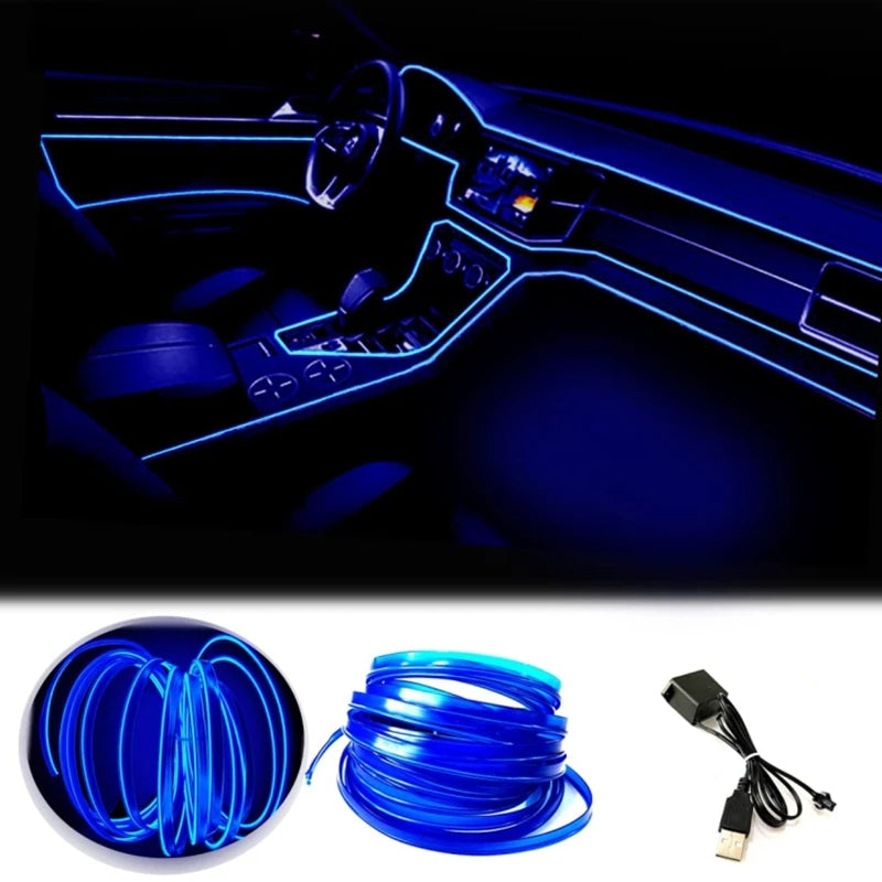 Blue LED Car Interior Lighting Strip Flexible USB Neon Decoration Non Waterproof