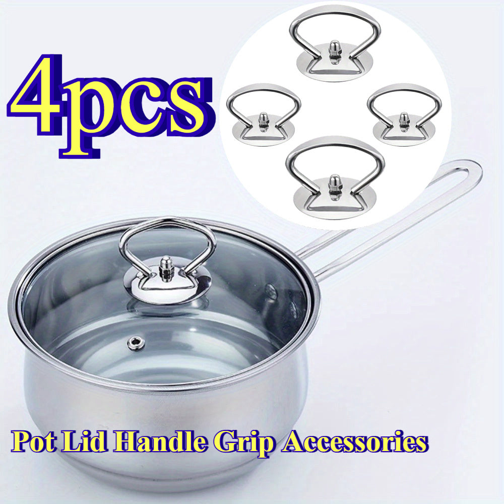 Juego de 4 agarraderas de tapa de acero inoxidable para olla, resistentes al calor, reemplazos para utensilios de cocina