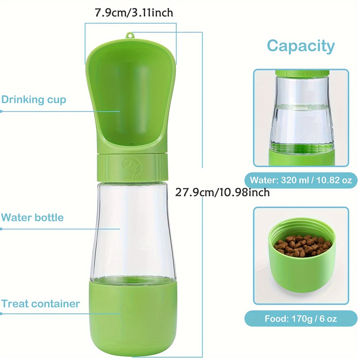 Portable Pet Water Bottle with Food Container for Walking Hiking Travel