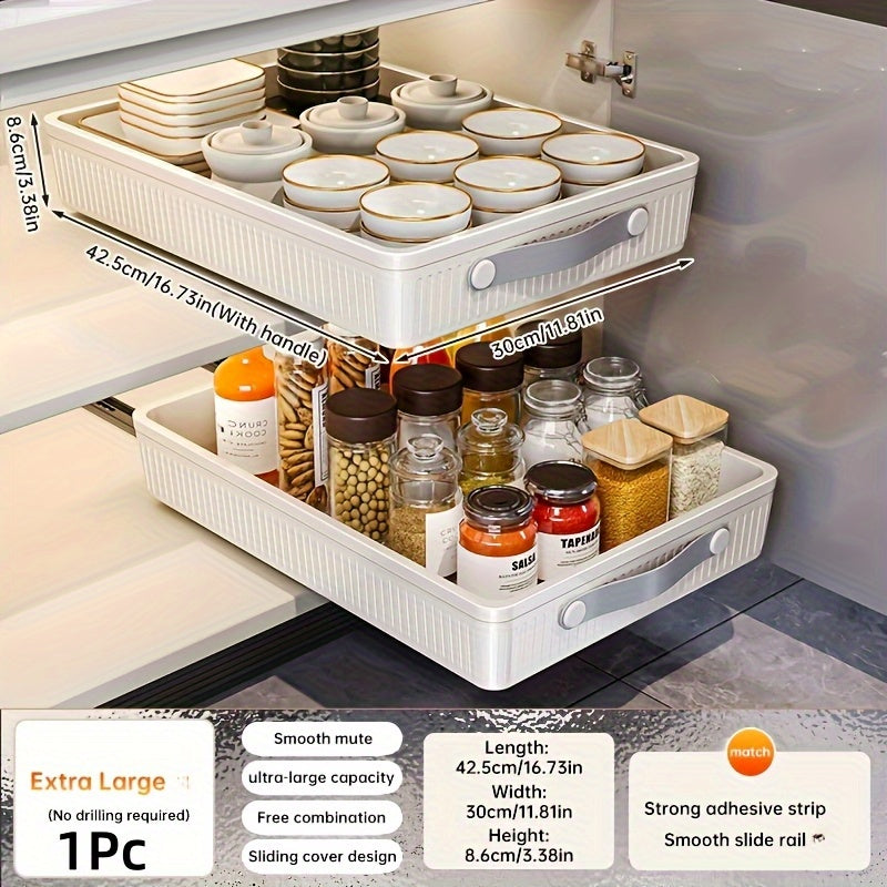 Large Plastic Pull-Out Cabinet Organizer Baskets with Metal Tubes for Kitchen Bathroom Bedroom Storage
