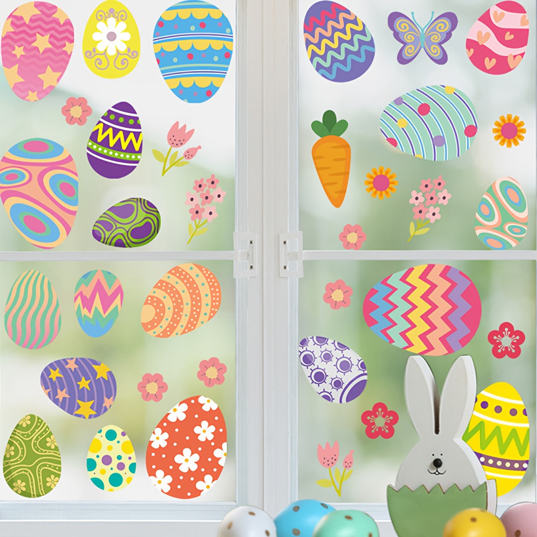 Easter Egg Window Clings 9 Sheets Battery-Free Easy to Apply Party Decor