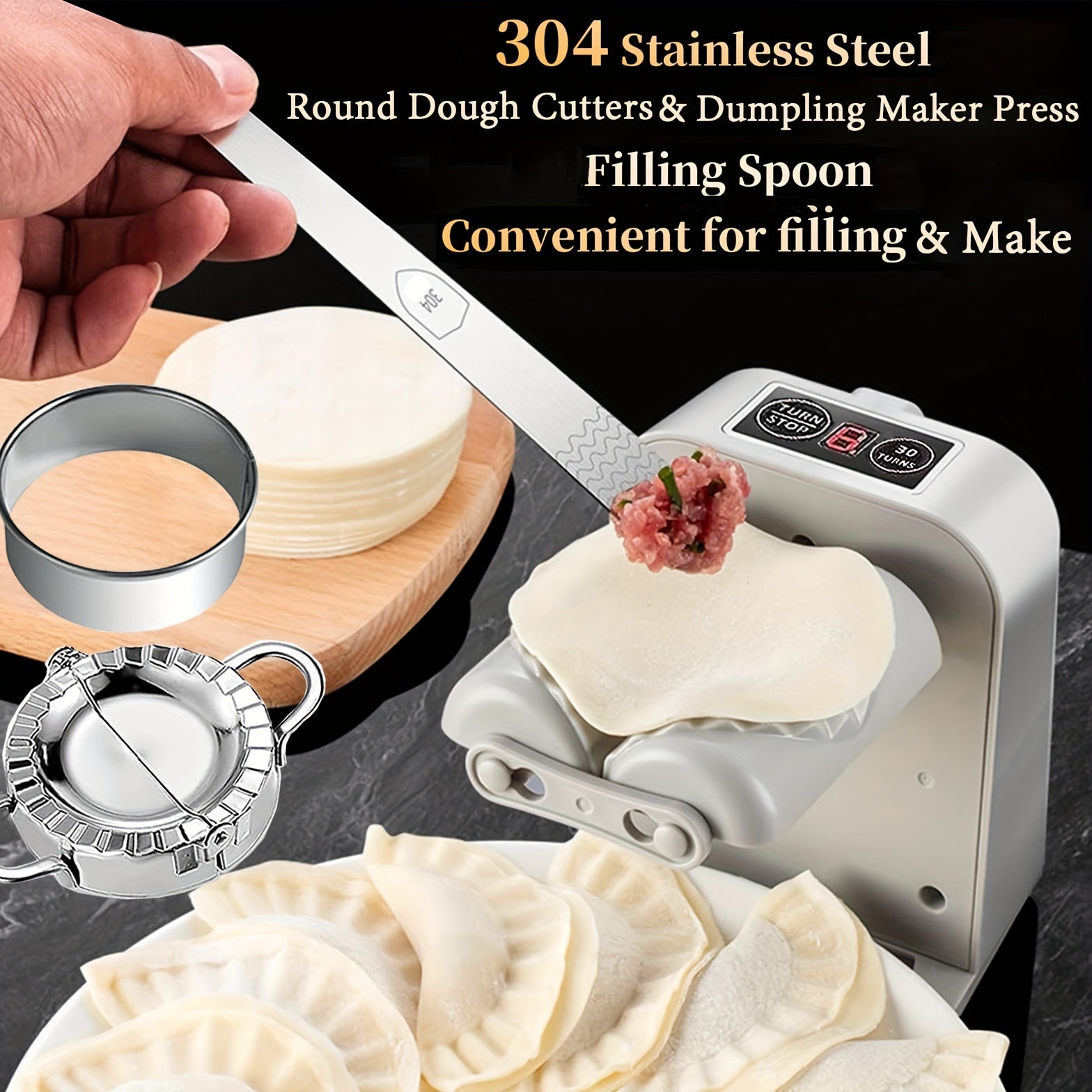 Electric Single-Head Dumpling Machine for Home Use with 2 Modes, Rechargeable, Includes Filling Roller, Press, Cutter, Spoon, Brush