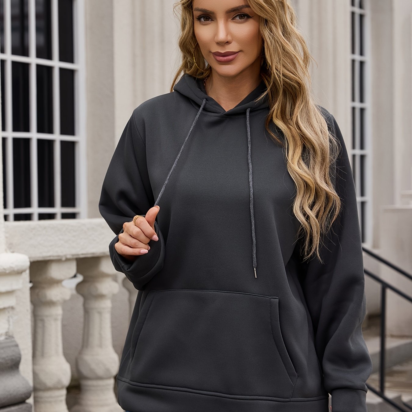 Plus Size Women's Oversized Hoodie Cotton Casual Pullover with Front Pockets