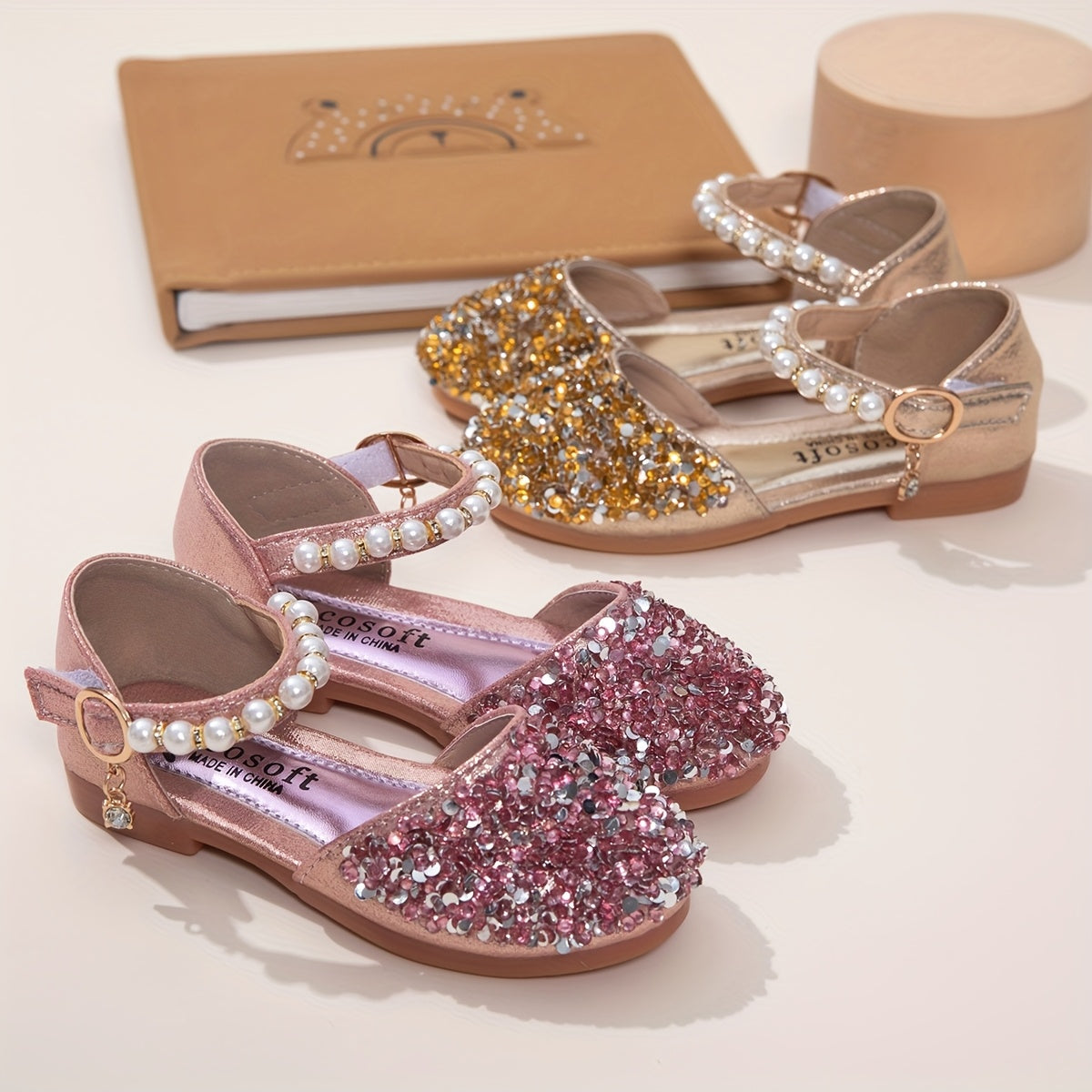 Girls Flat Sandals Glitter Pearl Breathable Lightweight Casual Party Vacation Outdoor
