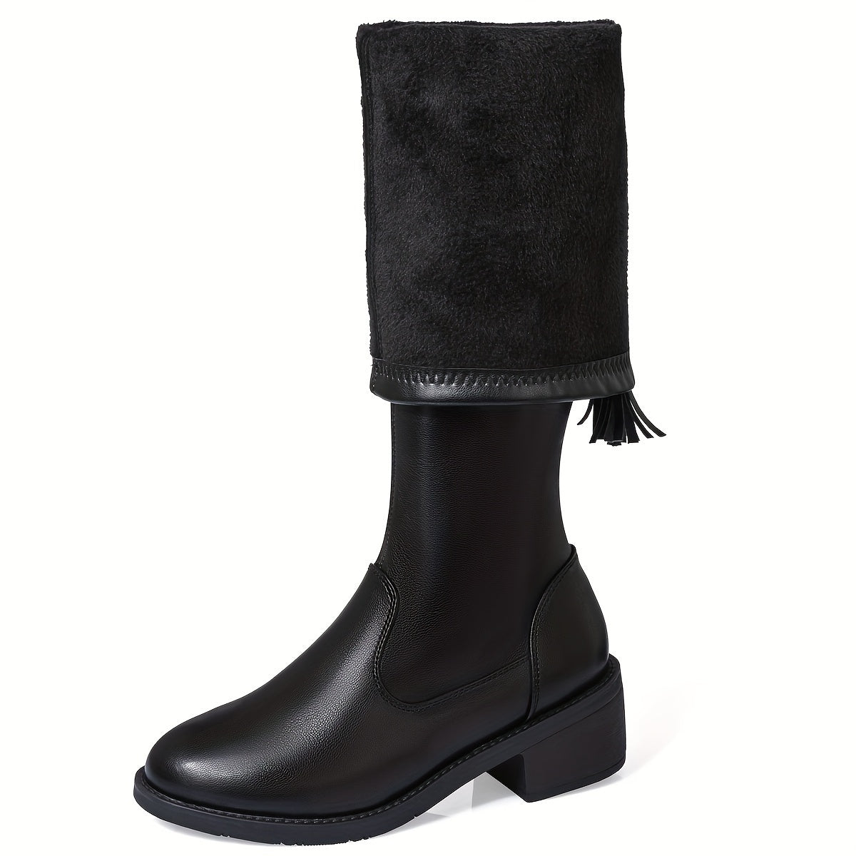 Ladies' Knee High Boots Fleece Insulation Solid Color Comfortable Mid Heel