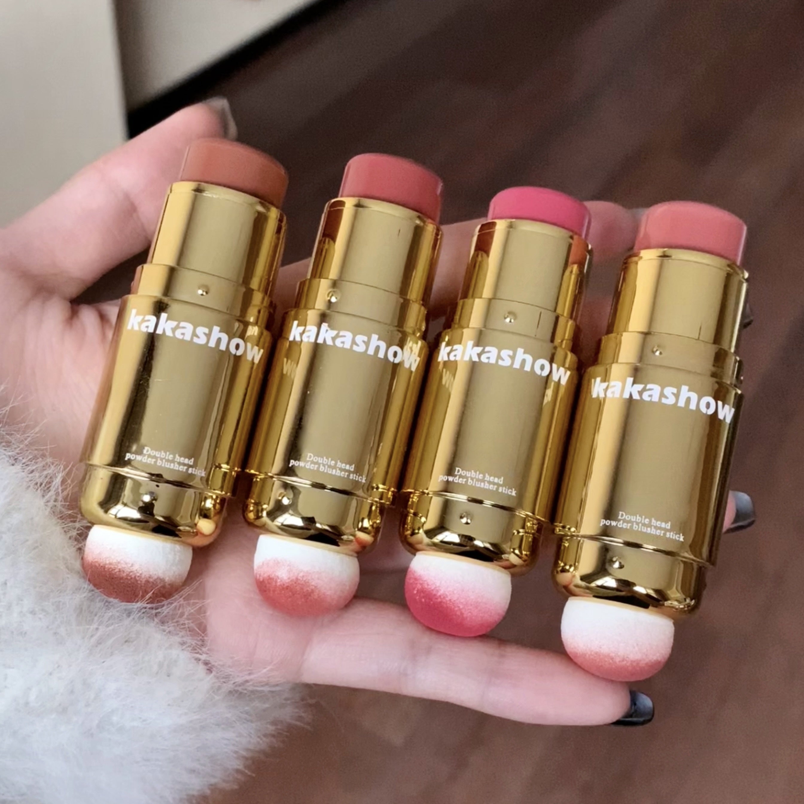 Women Waterproof Dual-Ended Blush Stick with Matte Finish Buildable Colors